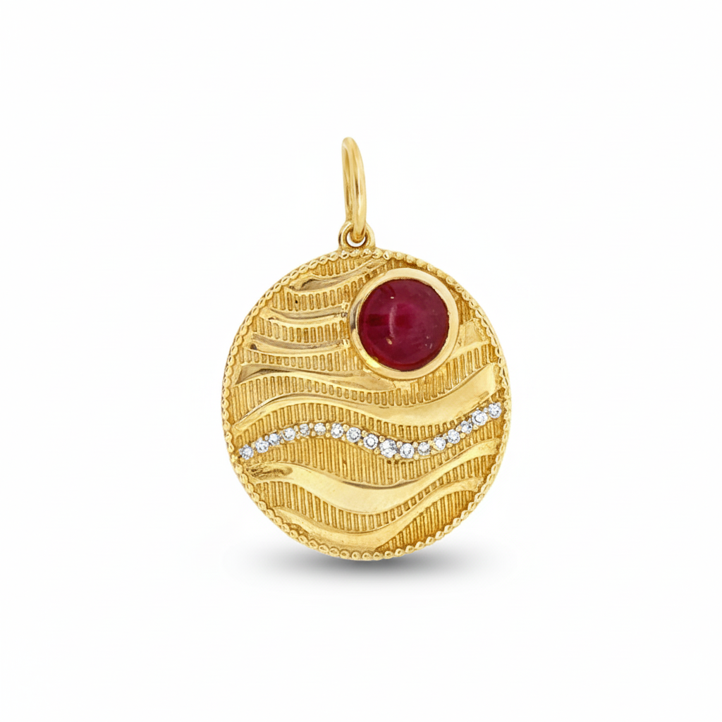 14k Yellow Gold Diamond and Ruby Circle Charm