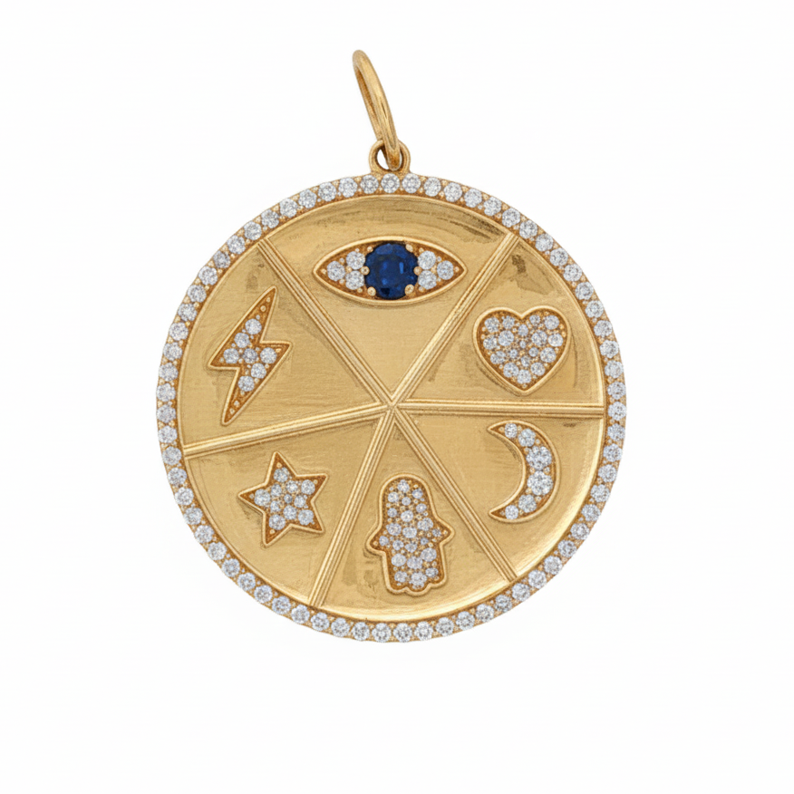 14k Yellow Gold Sapphire Moon Charm