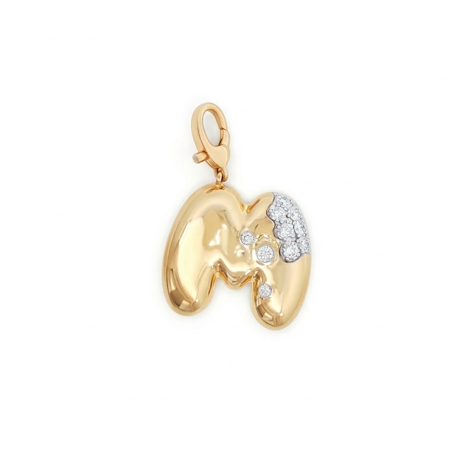 14K Yellow Gold Lab Diamond Puffy M Charm