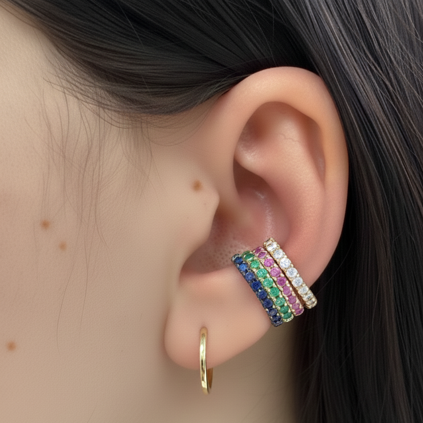 14k Yellow Gold Sapphire Ear Cuff