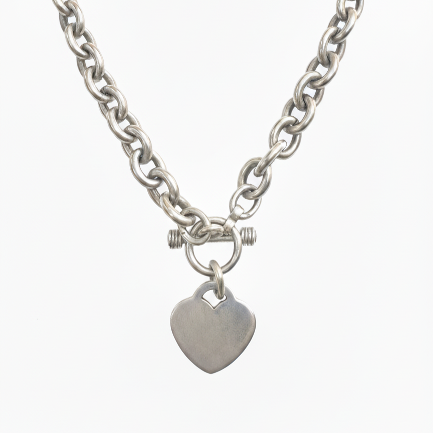 Sterling Silver Vintage Heart Chain Necklace