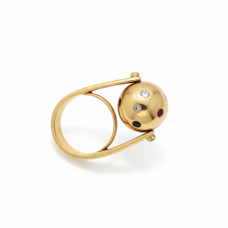 14 Karat Yellow Gold Multi Gem Bead Spinner Fidget Ring