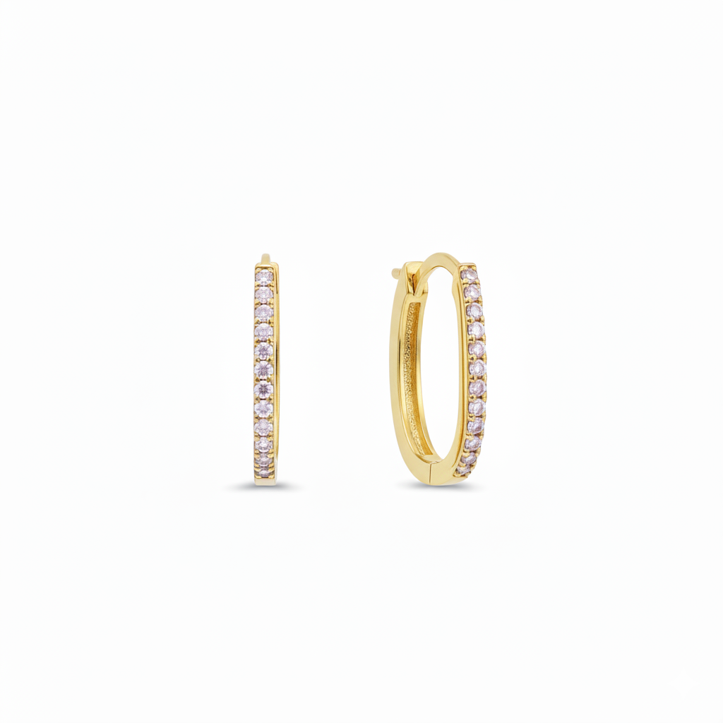 14k Yellow Gold Diamond Hoop Earrings