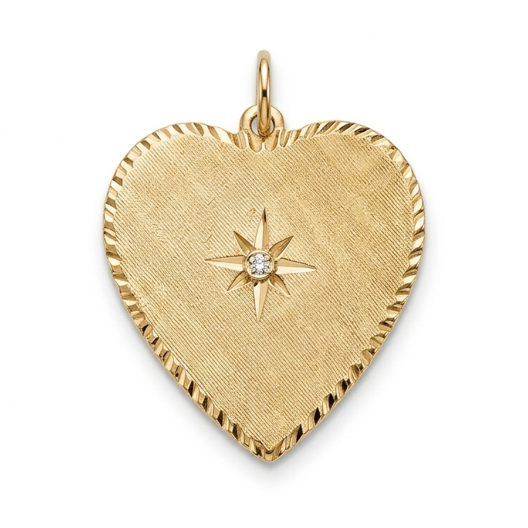 14k Yellow Gold Diamond Starburst Heart Charm