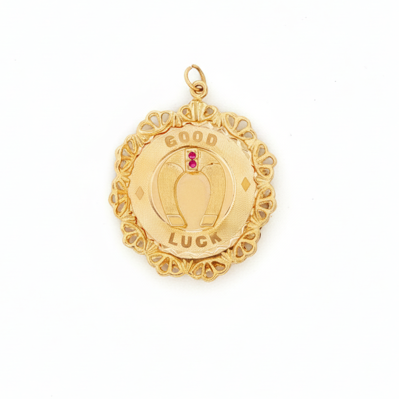 14k Yellow Gold Ruby Good luck Horse Shoe Charm