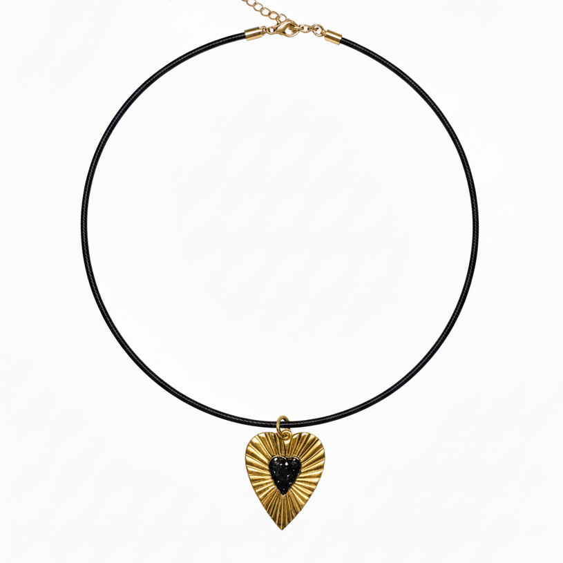14k Yellow Gold Black Leather Cord
