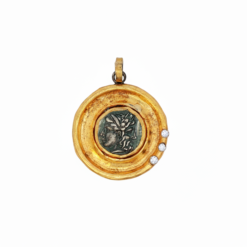 24k Yellow Gold Diamond Silver Janus & Janus Charm Pendant