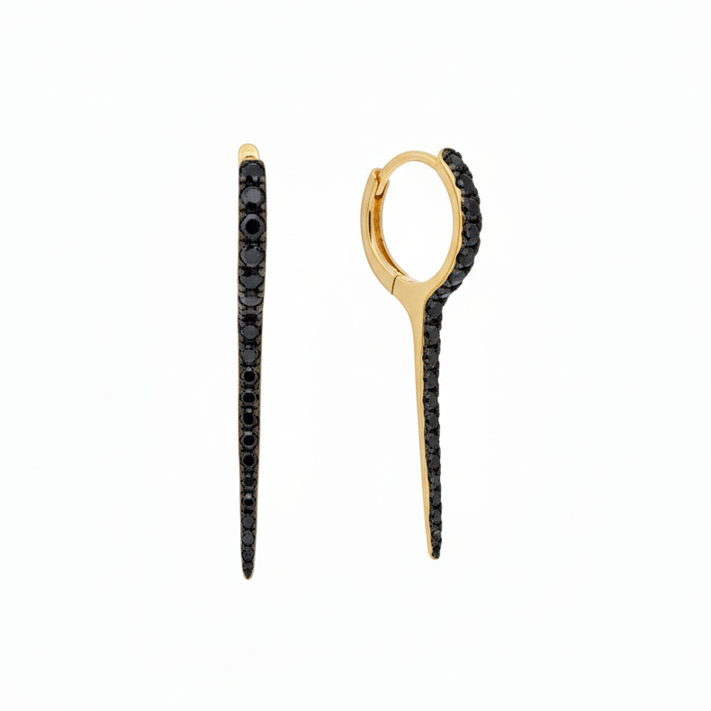 14k Yellow Gold Black Diamond Spike Earrings