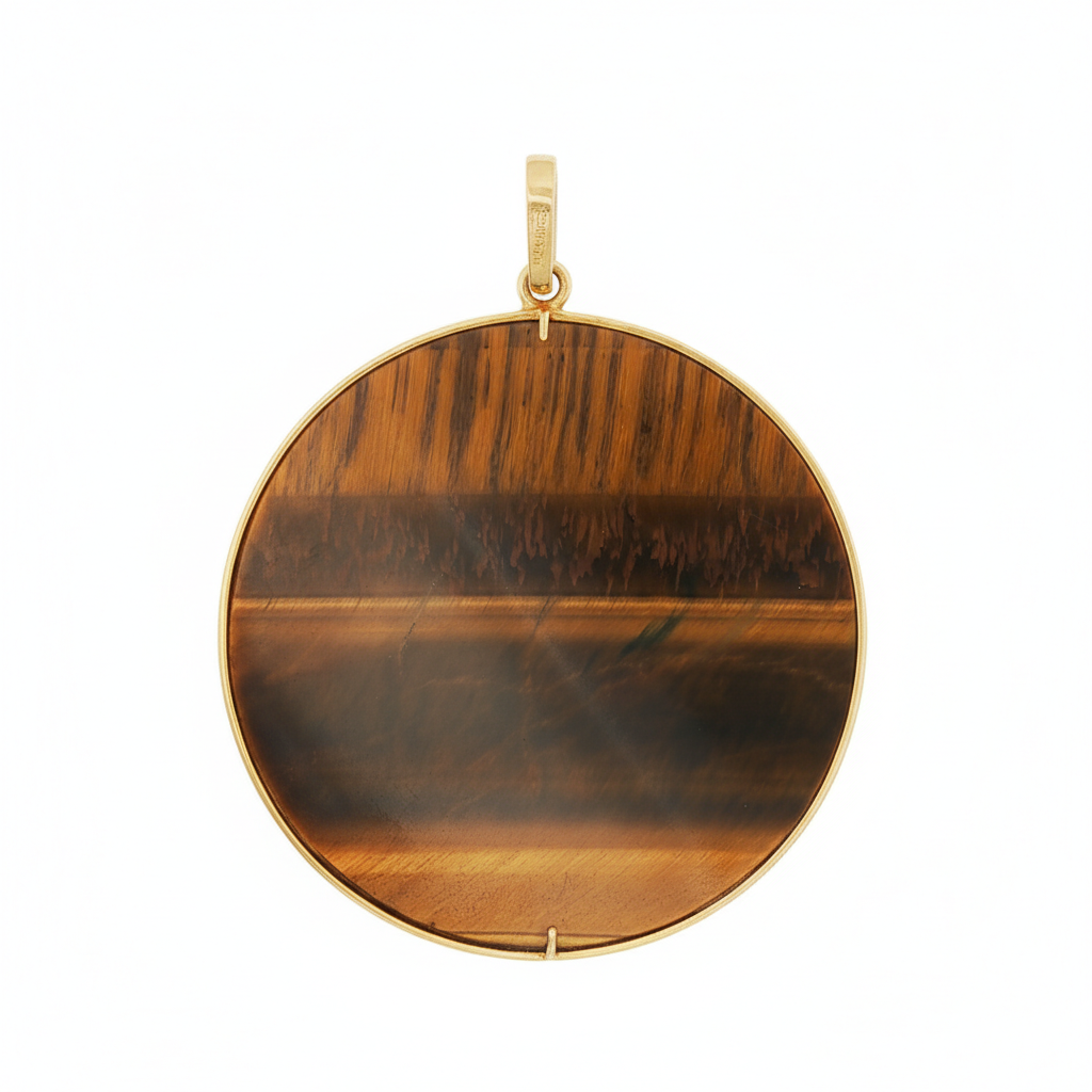 18K Yellow Gold Tiger’s Eye Disc Statement Charm Pendant