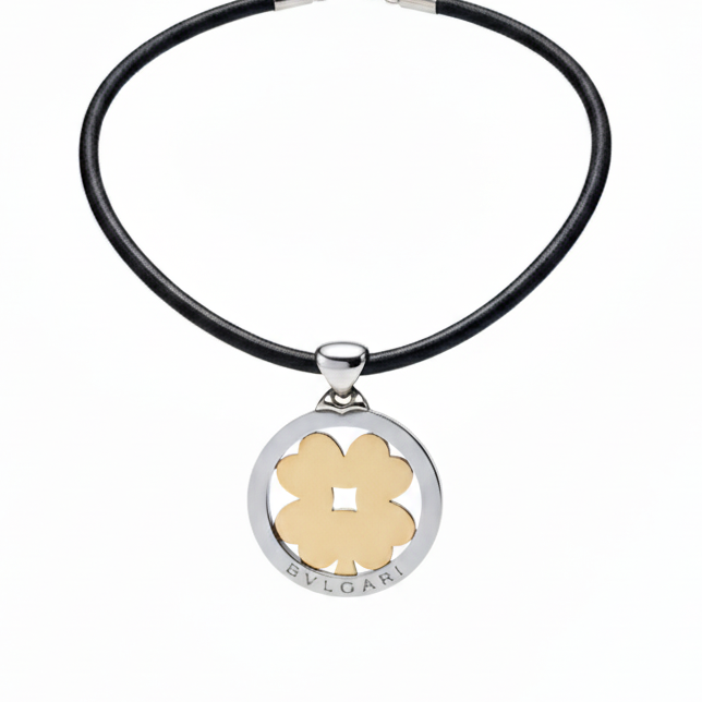 18k Yellow Gold and Stainless Steel Bvlgari Tondo Clover Pendant Necklace