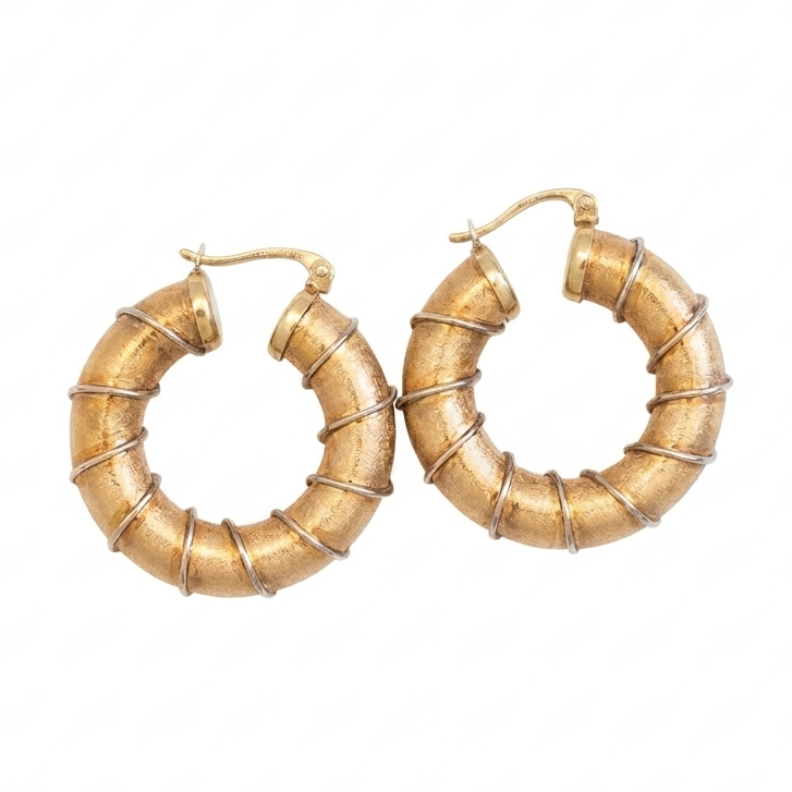 14k Gold Vintage Bamboo Hoop Earrings