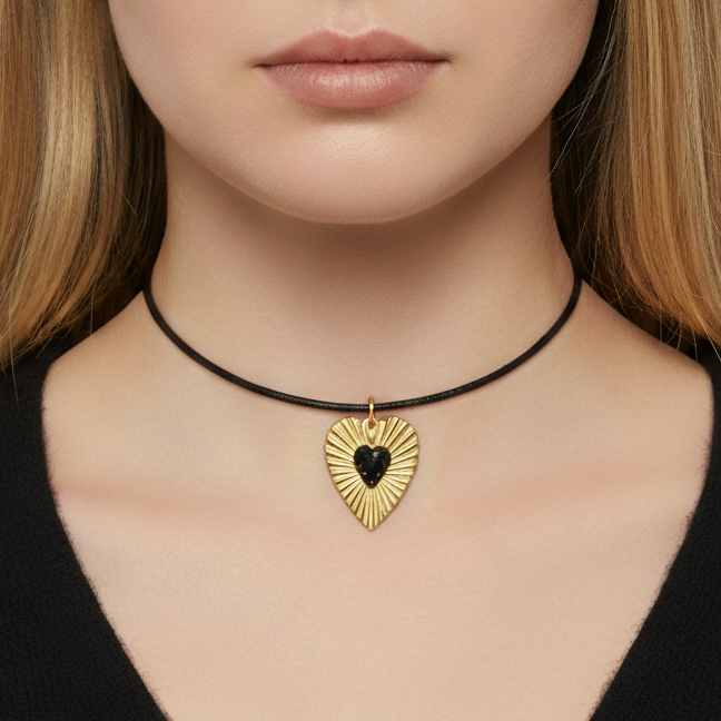 14k Yellow Gold Black Leather Cord