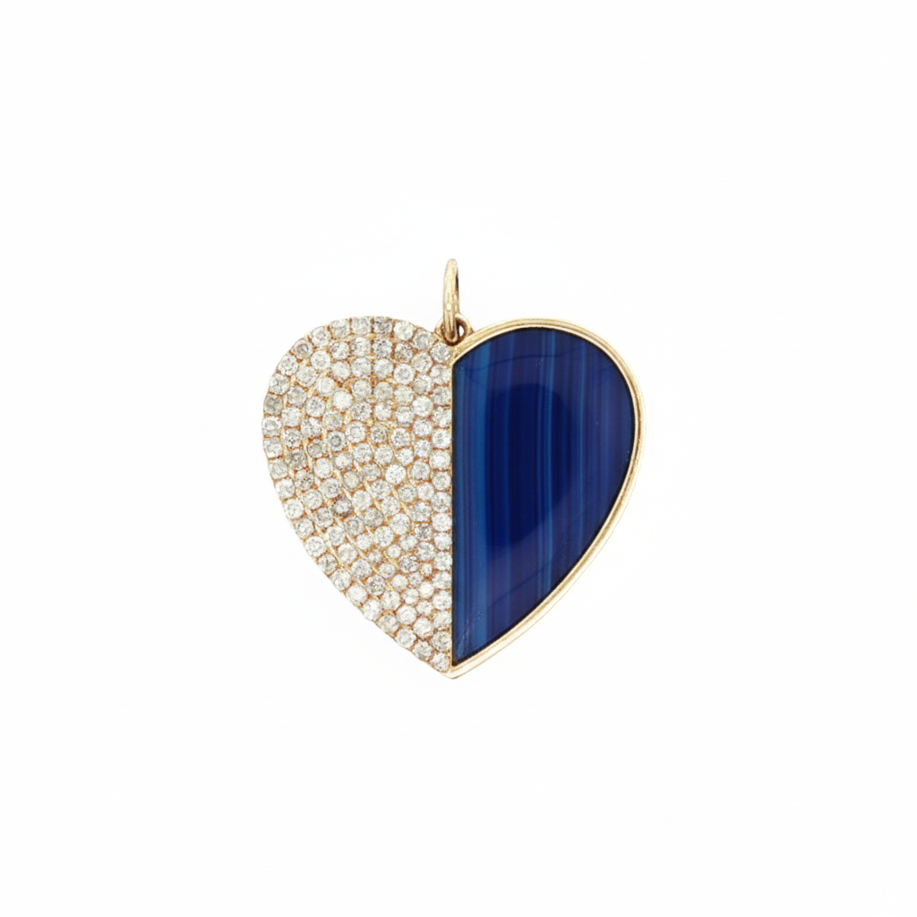 14k Yellow Gold Lapis and Diamond Heart Charm