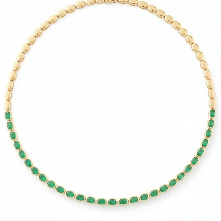 14k Yellow Gold Oval Emerald Necklace