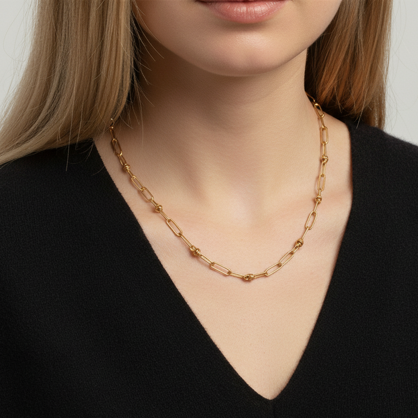 18k Yellow Gold Coil Link Paperclip Link Chain Necklace