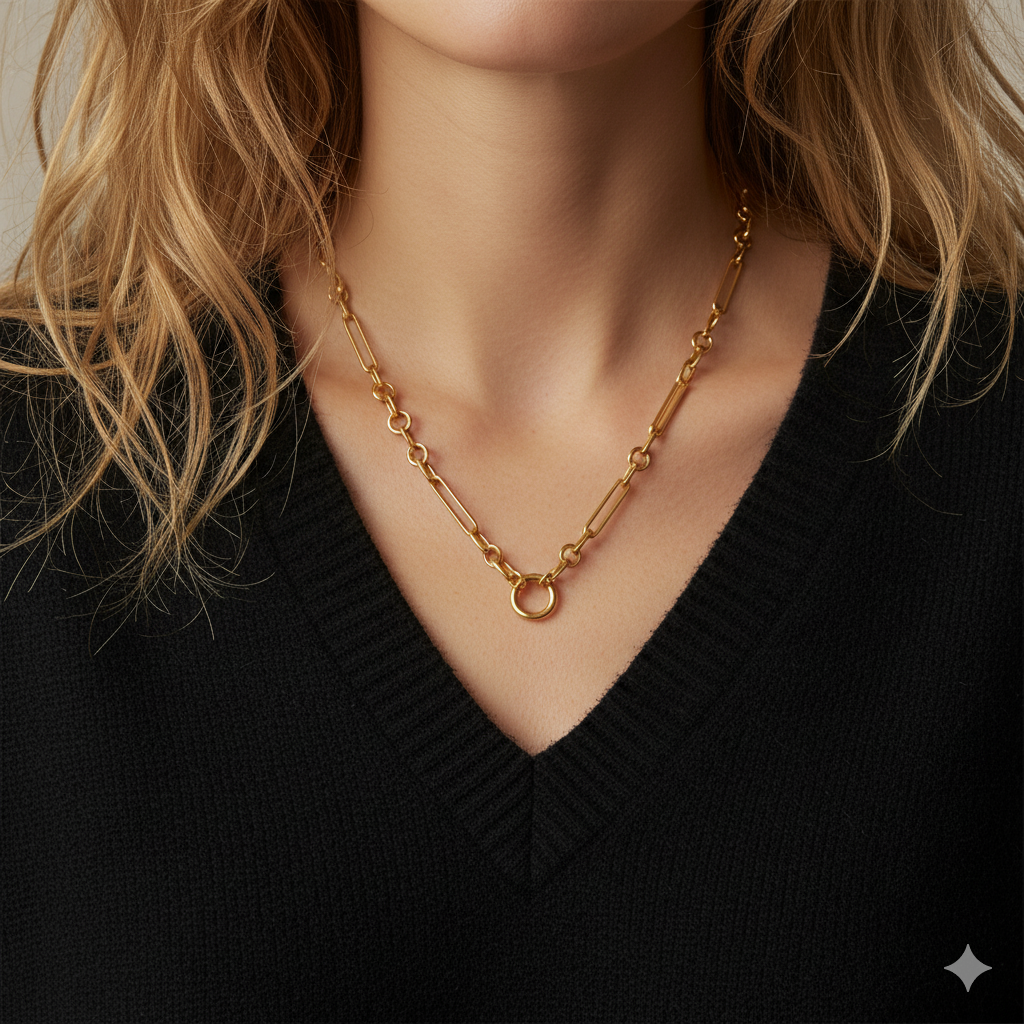 14k Yellow Gold Small Mixed Link Chain with Push-in Circle Clasp