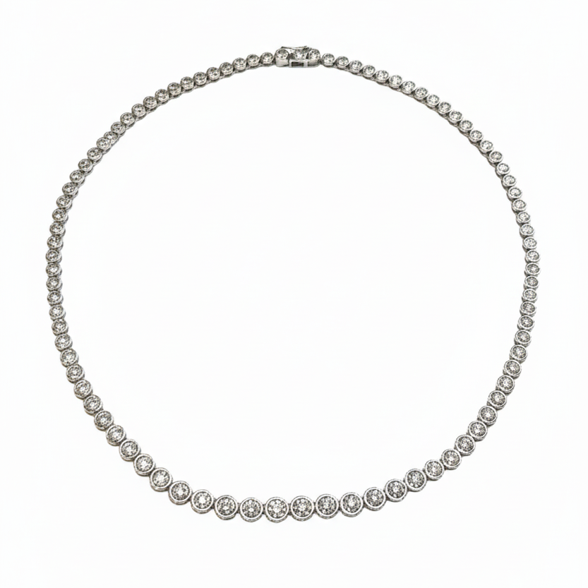 14k White Gold Bezel Set Diamond Tennis Necklace