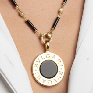 18k Yellow Gold and Stainless X-Large Reversible Onyx Pendant