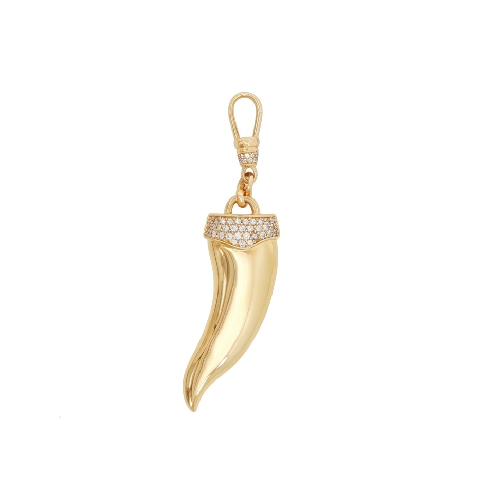 14k Yellow Gold Diamond Italian Horn Charm