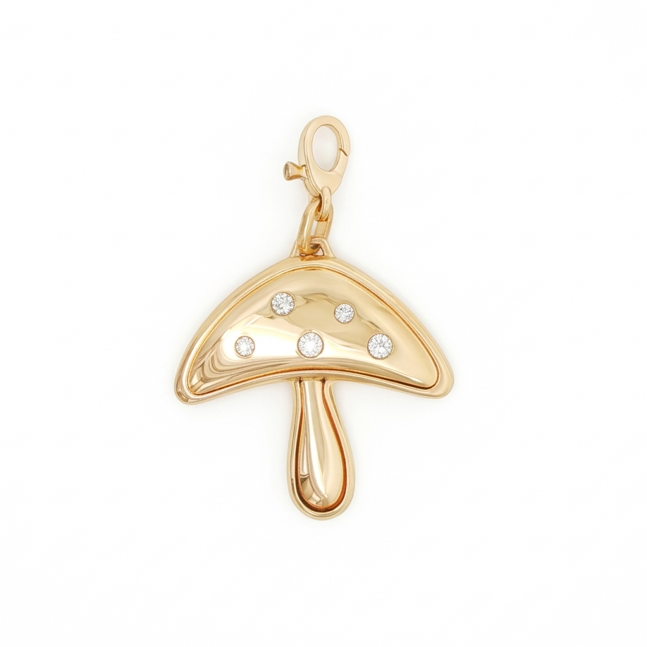 14k Yellow Gold Diamond Mushroom Charm