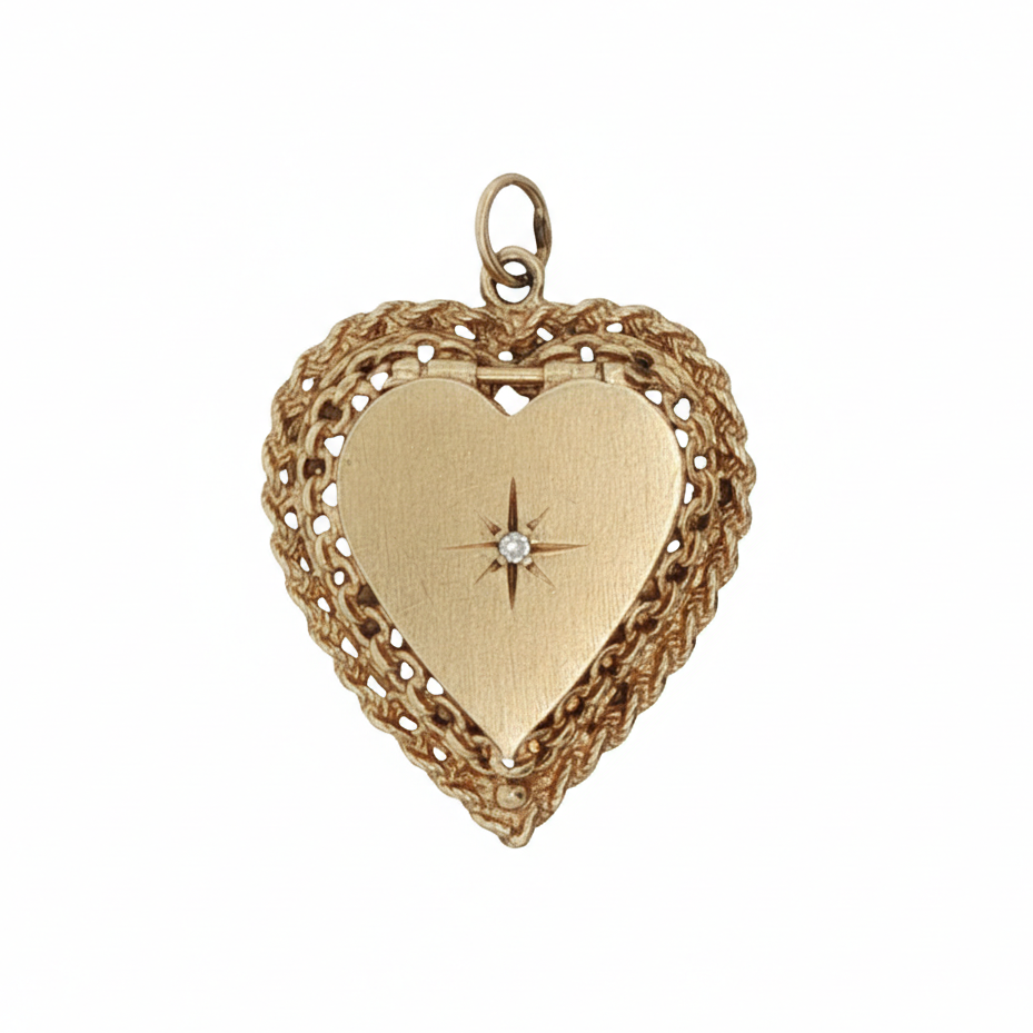 14k Yellow Gold Diamond Heart Locket Charm