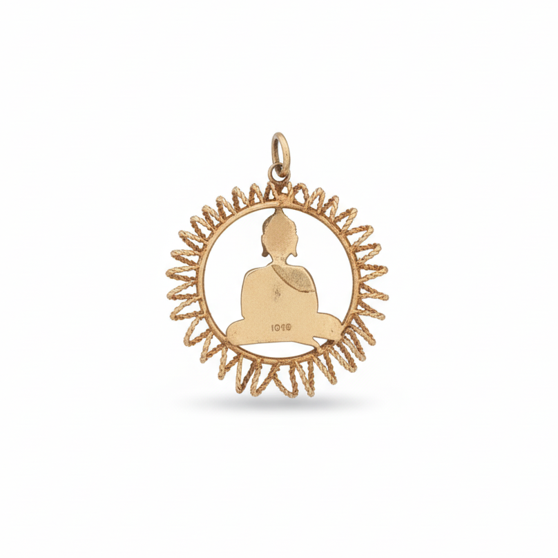 14k Solid Gold Buddha Meditation Charm with Black Onyx Sunburst