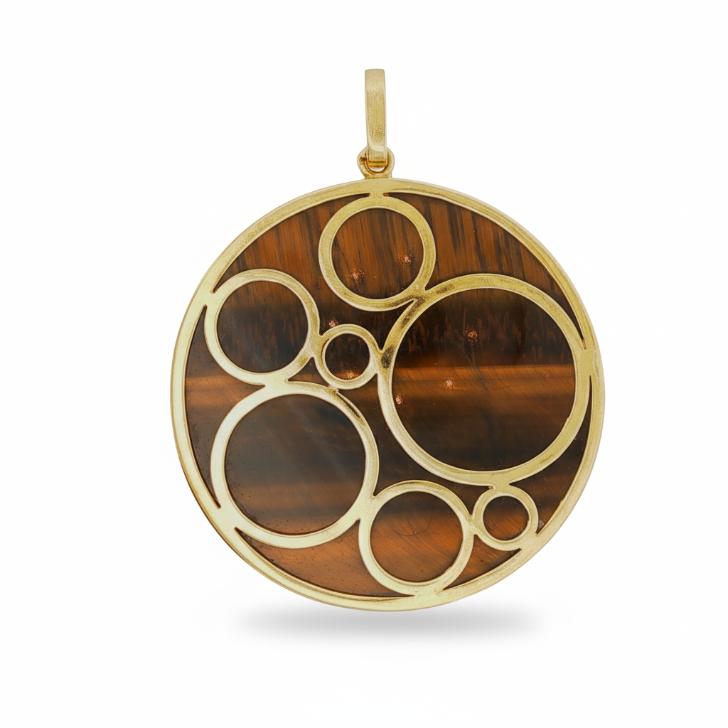 18K Yellow Gold Tiger’s Eye Disc Statement Charm Pendant