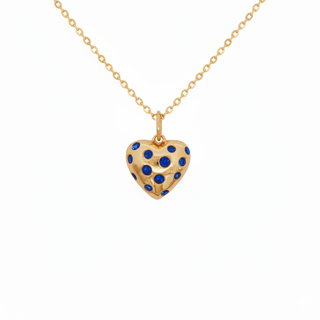 14k Yellow Gold Blue Sapphire Heart Charm