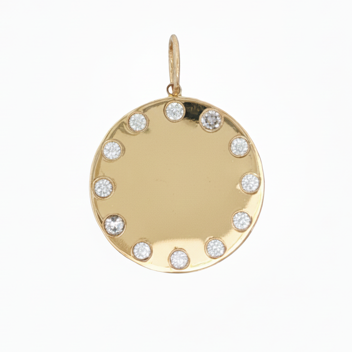 14k Yellow Gold Diamond Circular Charm