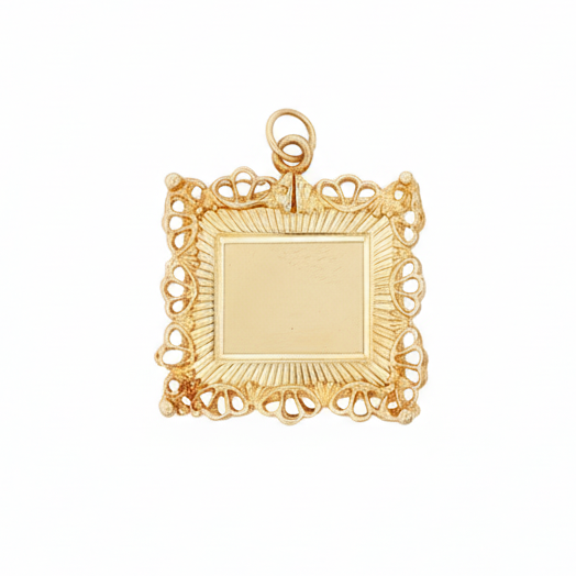 14k Yellow Gold 1950s Engine turned Square Charm