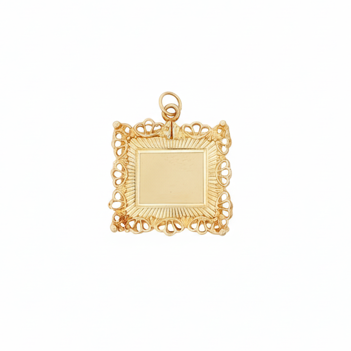14k Yellow Gold Engine turned Square Charm
