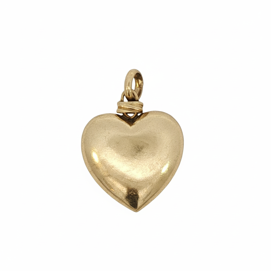 14k Yellow Gold Vintage Puffy Heart Charm