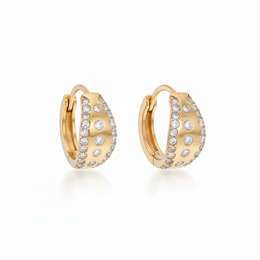 14k Yellow Gold Diamond Huggie Hoop Earrings