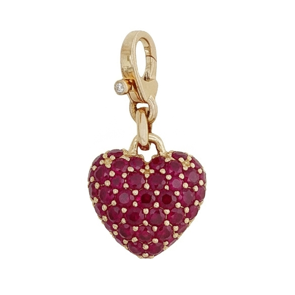 14k Yellow Gold Gemstone Puffy Heart Charm