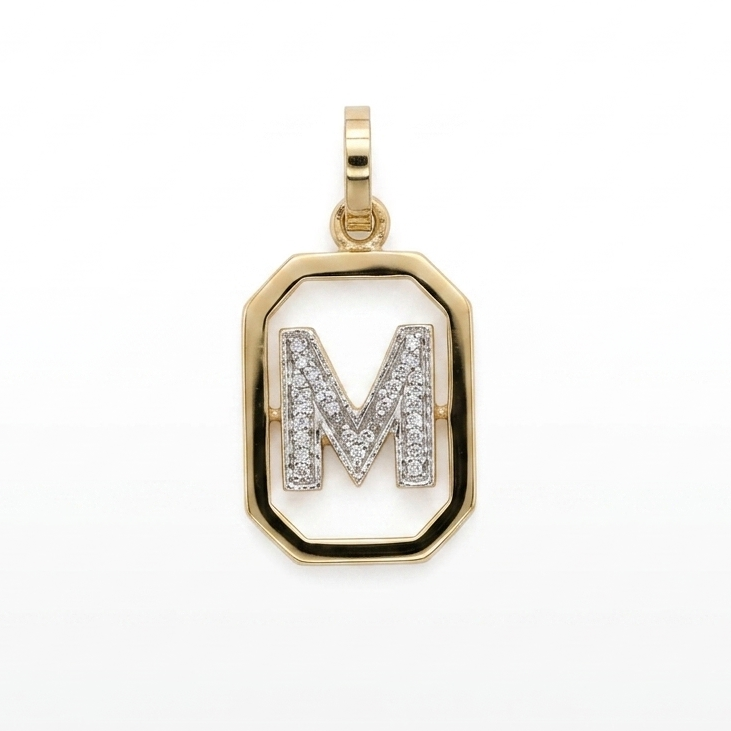 14k Yellow Gold Diamond Letter "M" Charm