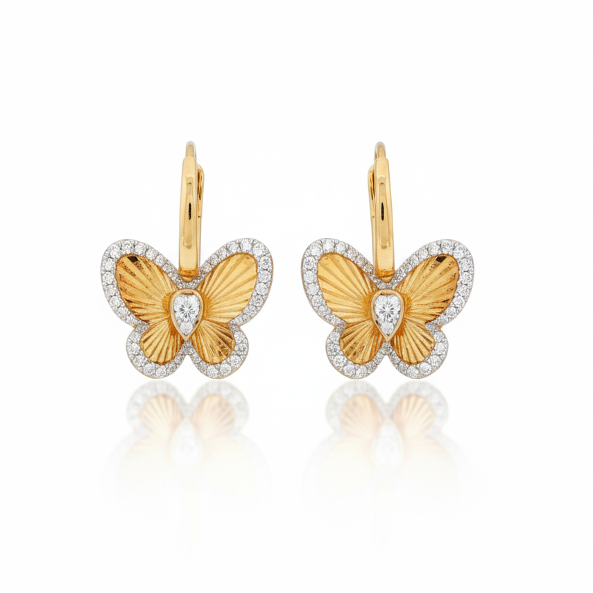 14k Yellow Gold Diamond Butterfly Earrings