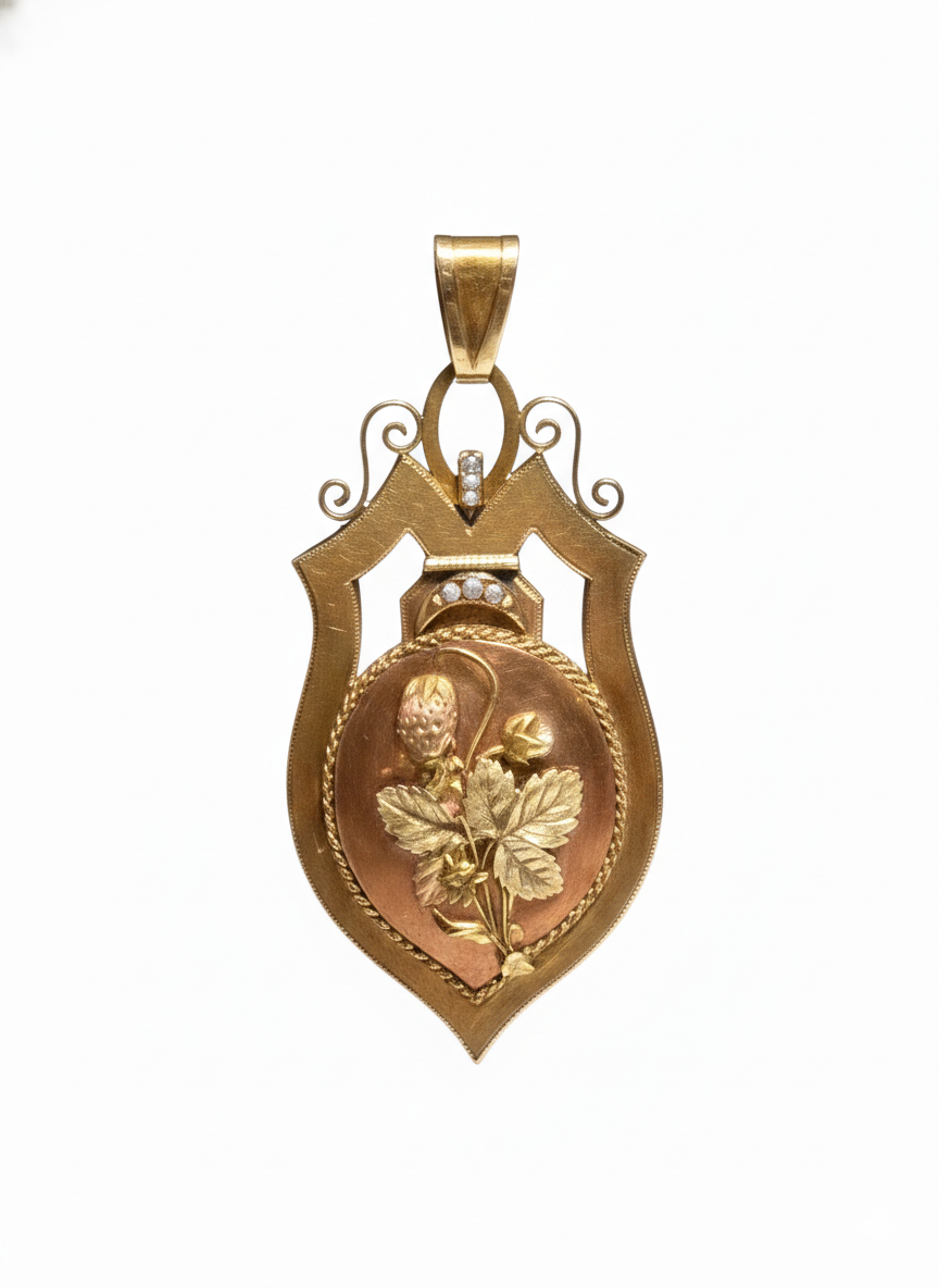 10k Yellow Gold Victorian Revival Floral Shield Necklace