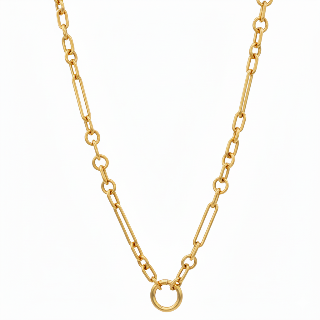 14k Yellow Gold Small Mixed Link Chain with Push-in Circle Clasp