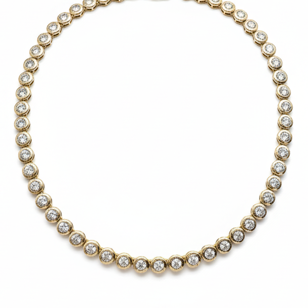 14k Yellow Gold Chunky Bezel Set Natural Diamond Tennis Necklace