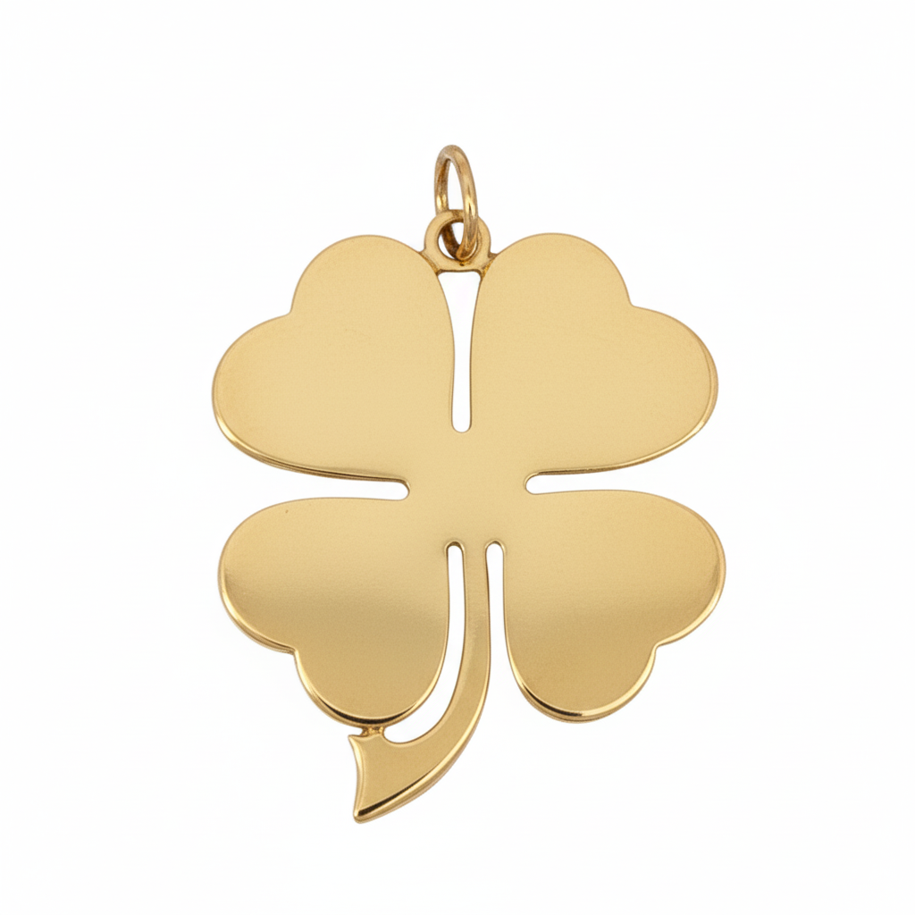 14k Yellow Gold Over Sized Vintage Inspired Clover Charm