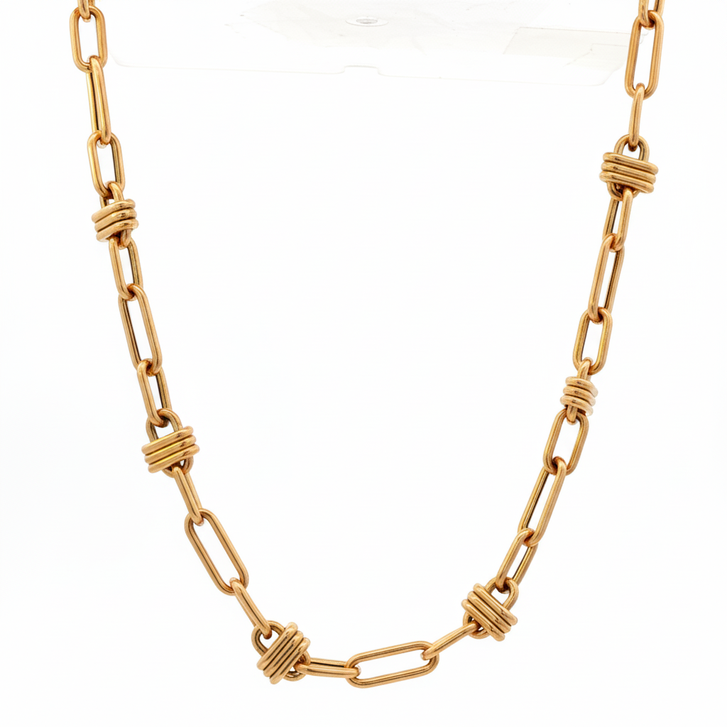 18k Yellow Gold Coil Link Paperclip Link Chain Necklace