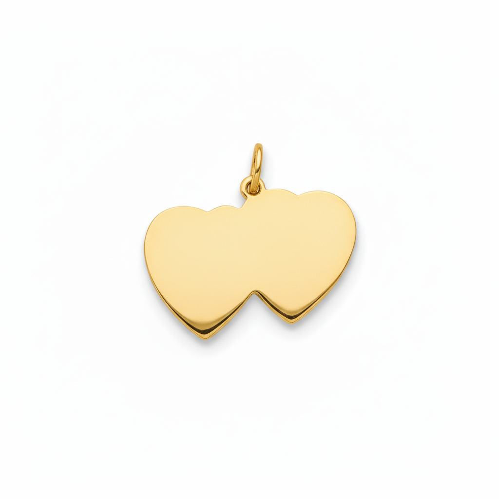 14k Yellow Gold Pearl Engine Turned Double Heart Charm