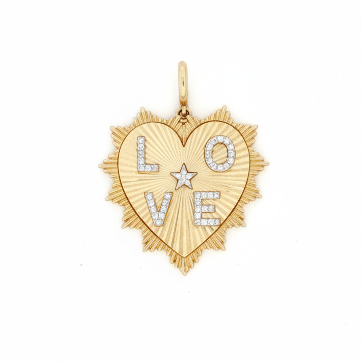 14k Yellow Gold Diamond Love Heart Charm