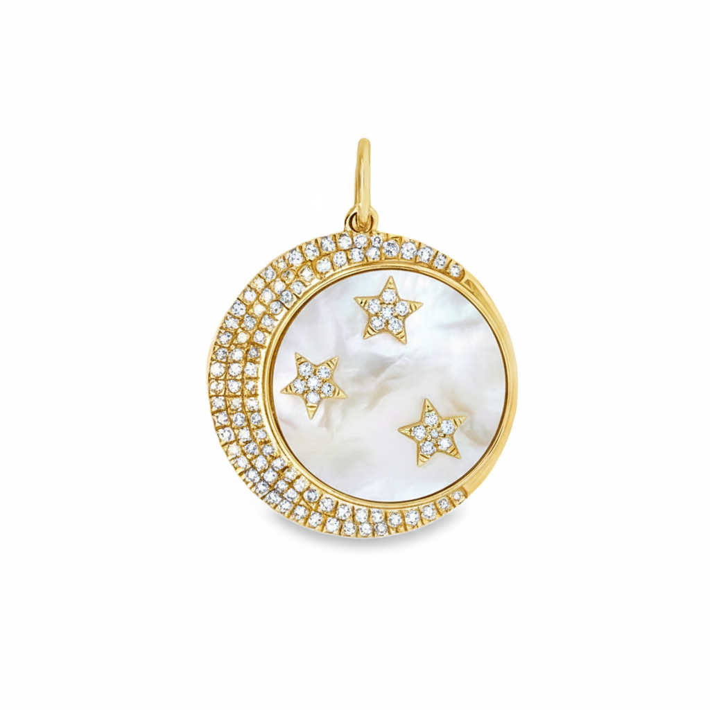 14k Yellow Gold Diamond Moon & Stars Charm
