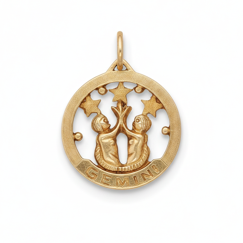 14k Gold Vintage Gemini Zodiac Charm