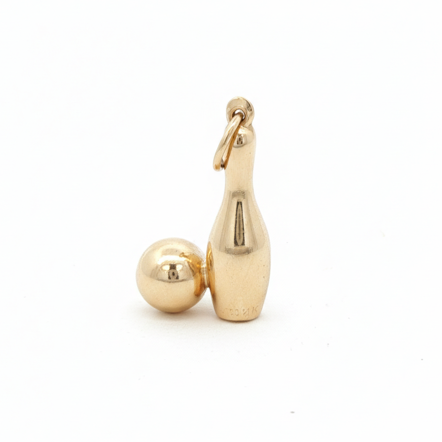 14 Karat Yellow Gold Bowling Pin and Ball Pendant Charm