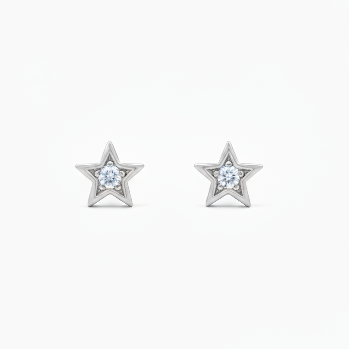 14k Gold Diamond Star Stud Earrings