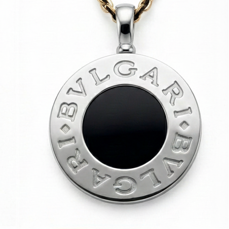 18k Yellow Gold and Stainless X-Large Reversible Onyx Pendant