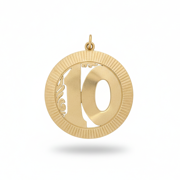 14k Yellow Gold Number 10 Charm Diamond Cut Disc