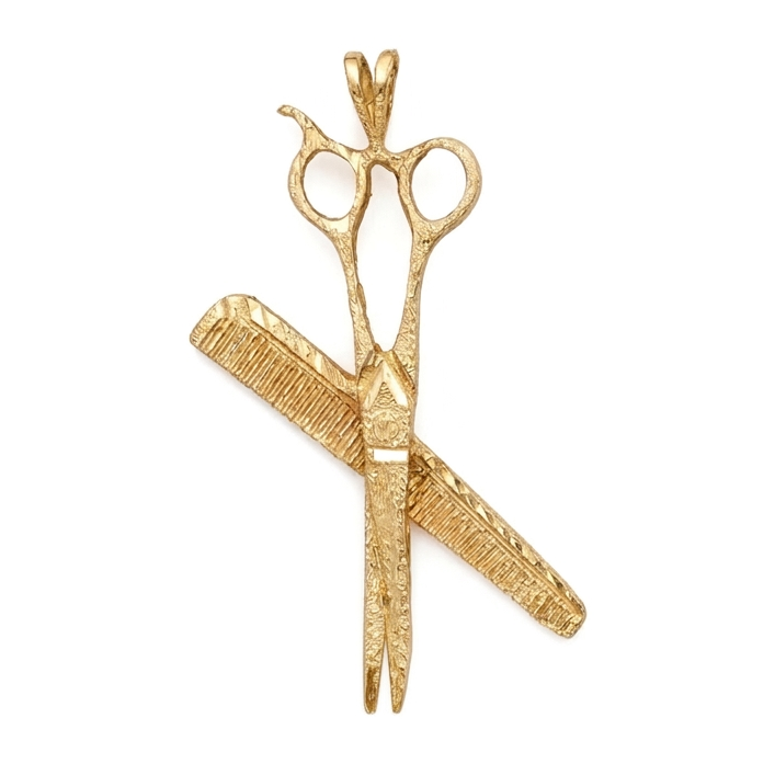 14k Yellow Gold Vintage Hairdresser Scissors and Comb Charm